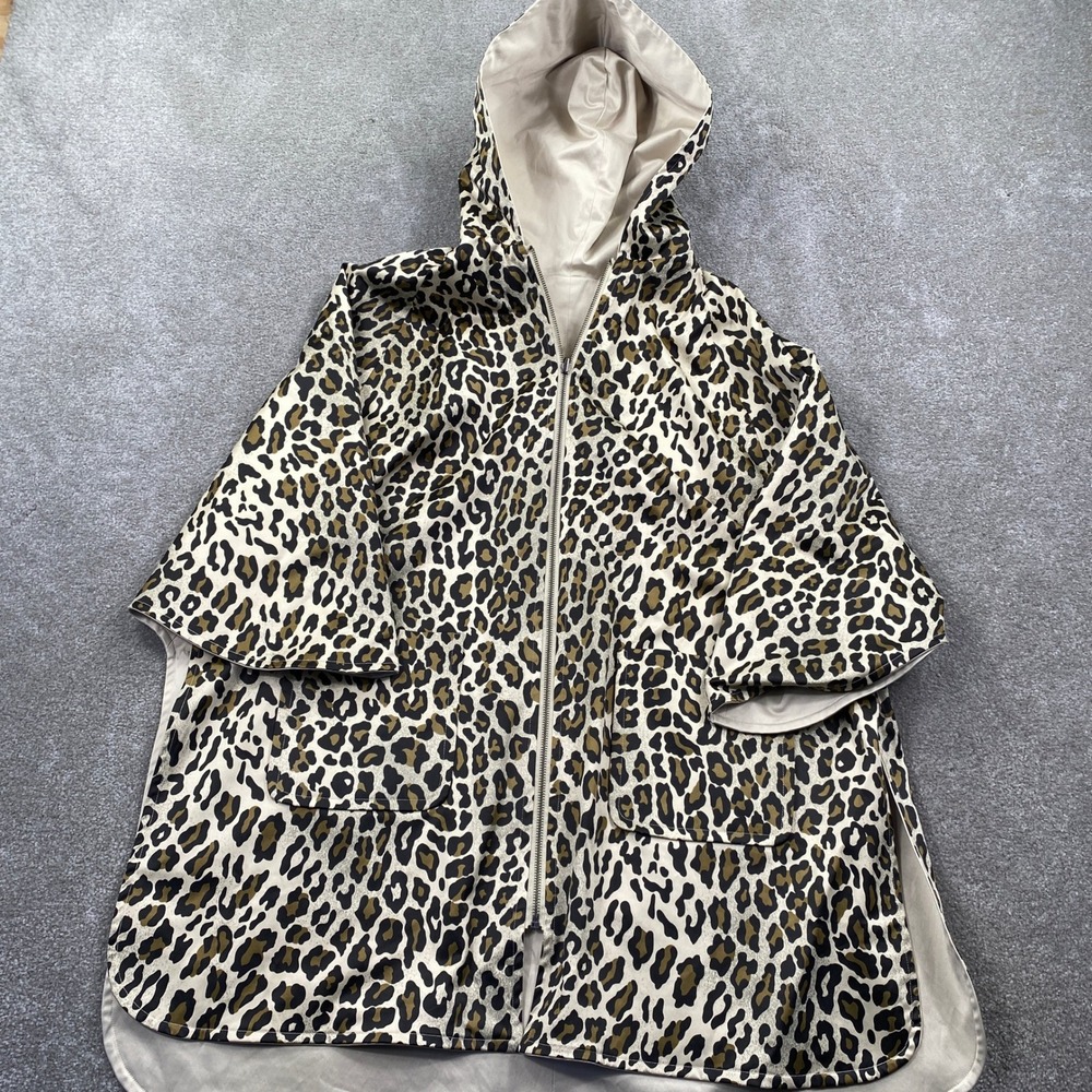 Joan Rivers Leopard Print Hooded Poncho Cape Womens Large Tan Black Full Zip